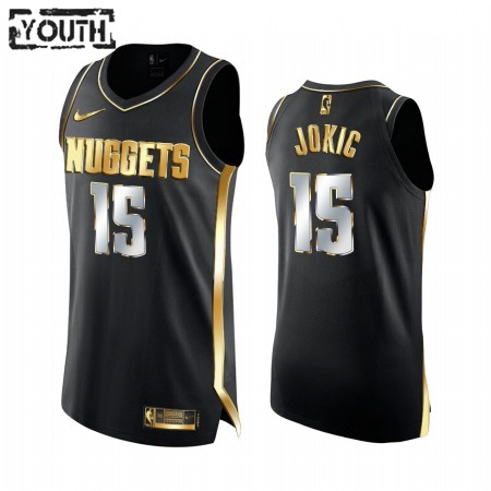 NBA Børn Trøje Denver Nuggets Nikola Jokic 15 2020-21 Sort Golden Edition  Swingman